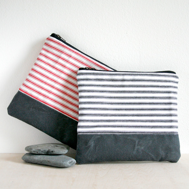 Black and white zip pouch